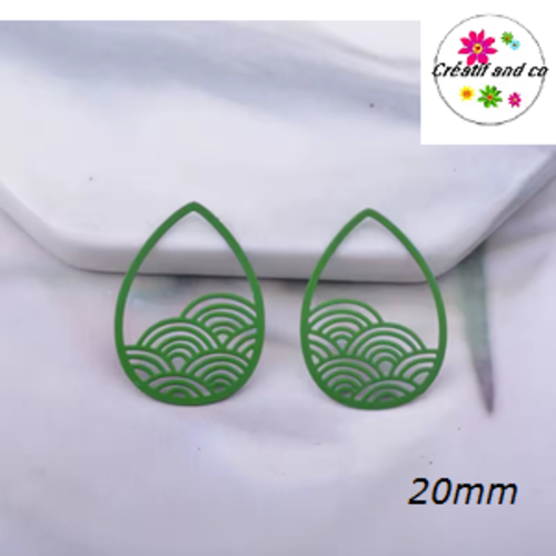 Breloque estampe goutte d'eau verte 20mm