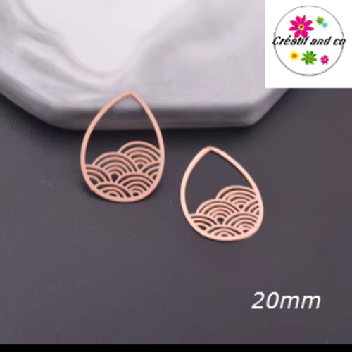 Breloque estampe goutte d'eau rose gold 20mm