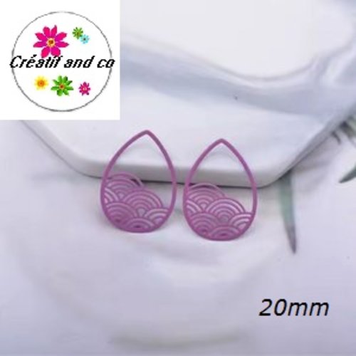 Breloque estampe goutte d'eau mauve 20mm