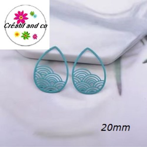 Breloque estampe goutte d'eau vert foncé 20mm