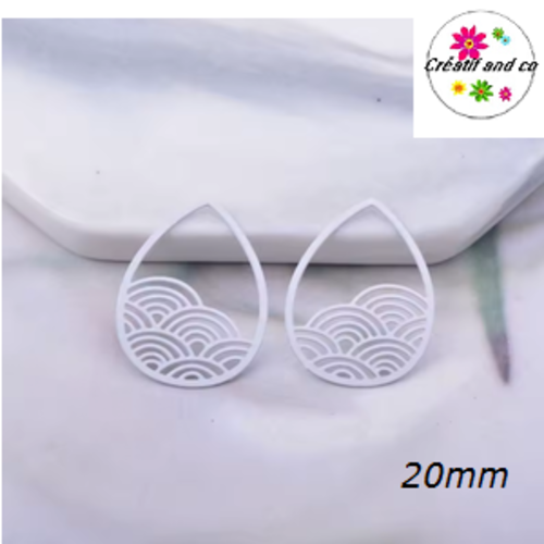 Breloque estampe goutte d'eau blanche 20mm