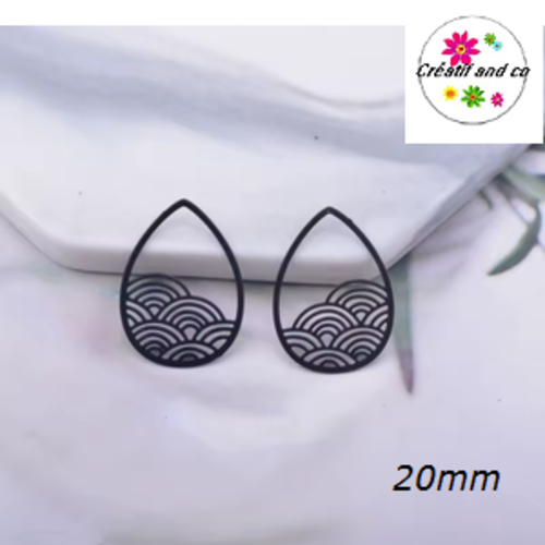 Breloque estampe goutte d'eau noire 20mm