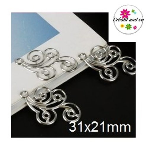Breloque filigrane fleur argent 31mm