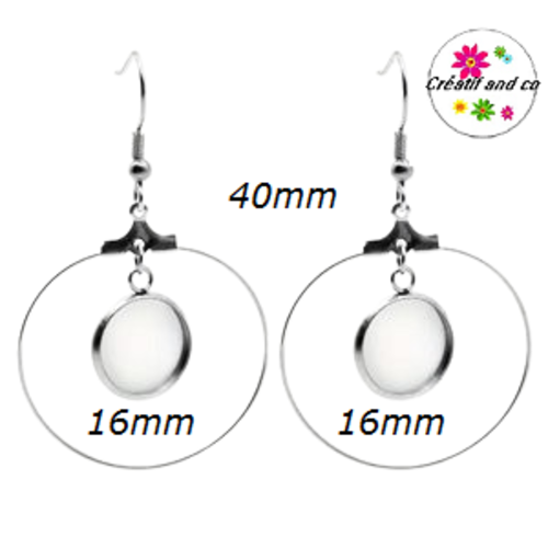 Créole acier inoxydable 40mm et son support cabochon 16mm