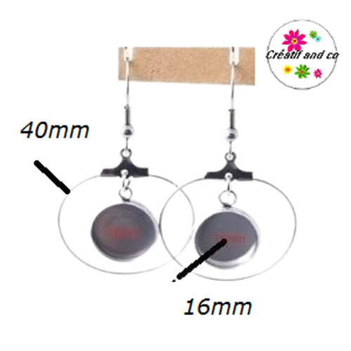 Créole acier inoxydable 40mm et son support cabochon 16mm