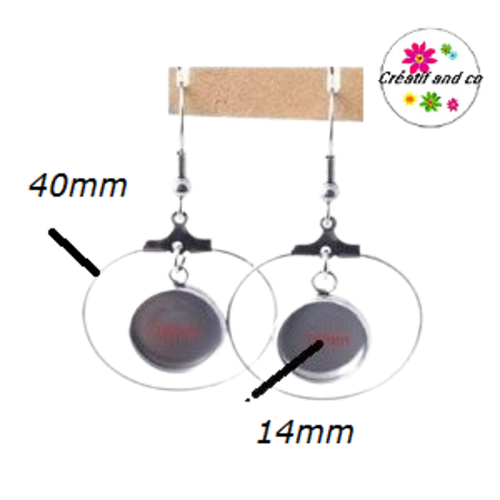 Créole acier inoxydable 40mm et son support cabochon 14mm