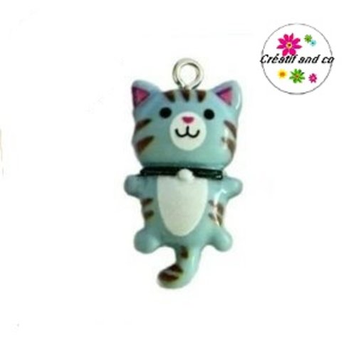 Breloque chat gris tigré kawaii 30mm