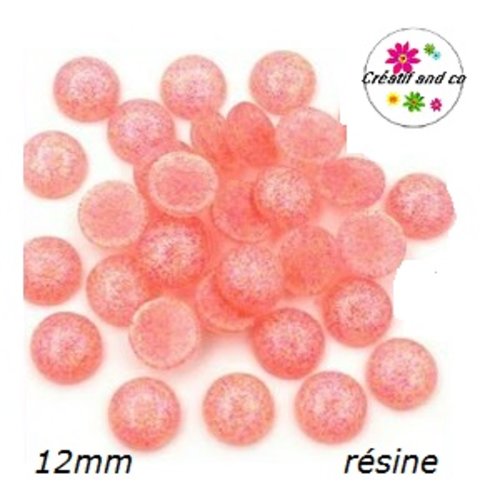 X2 cabochons paillette résine 12mm