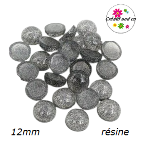 X2 cabochons paillette résine 12mm