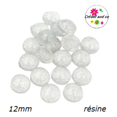 X2 cabochons paillette résine 12mm