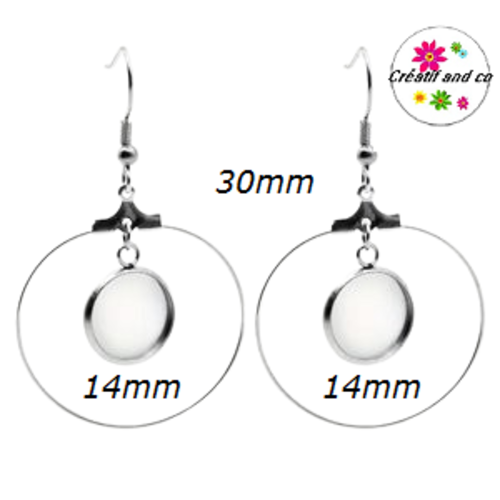 Créole acier inoxydable 30mm et son support cabochon 14mm