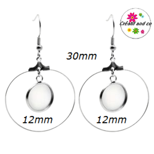 Créole acier inoxydable 30mm et son support cabochon 12mm