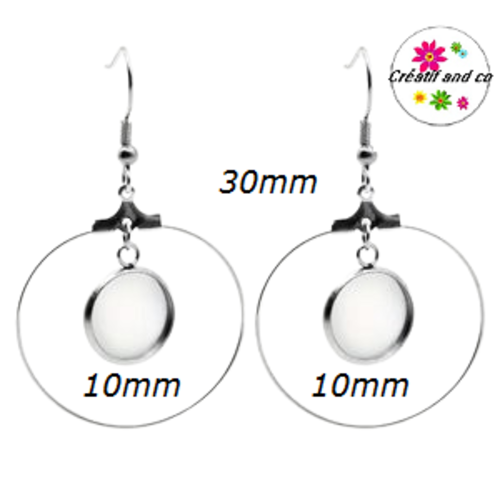 Créole acier inoxydable 30mm et son support cabochon 10mm