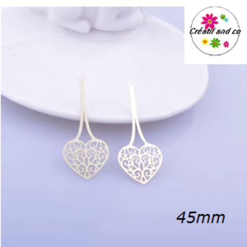 Breloque estampe pendante forme coeur doré 45mm