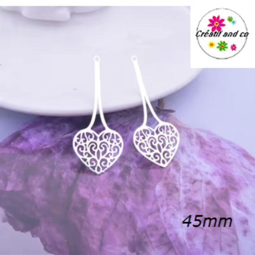 Breloque estampe pendante forme coeur argent 45mm