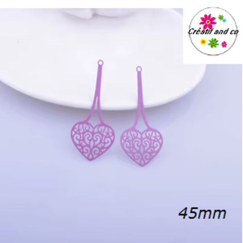 Breloque estampe pendante forme coeur mauve/lilas 45mm