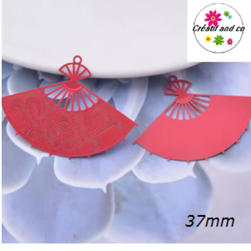 Breloque estampe grand éventail rouge 37mm
