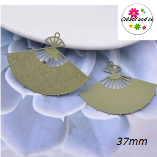 Breloque estampe grand éventail kaki 37mm