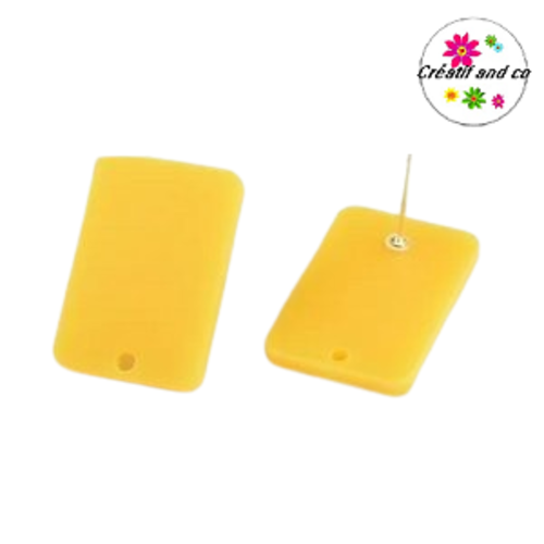 Clou oreille rectangle  jaune/orangé acrylique et tige argent 925