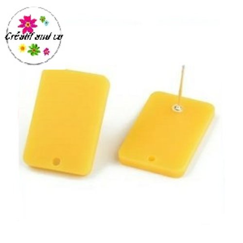 Clou oreille rectangle  jaune/orangé acrylique et tige argent 925
