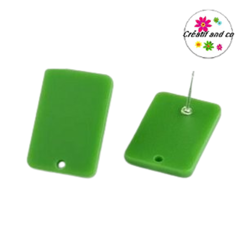 Clou oreille rectangle vert feuille acrylique et tige argent 925