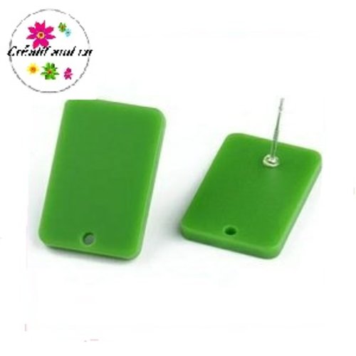 Clou oreille rectangle vert feuille acrylique et tige argent 925