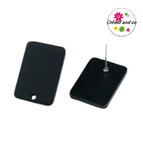 Clou oreille rectangle noir acrylique et tige argent 925