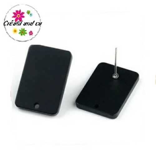 Clou oreille rectangle noir acrylique et tige argent 925
