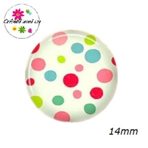 X2 cabochons pois colorés fond blanc 14mm