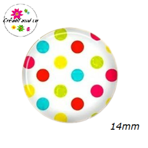 X2 cabochons pois colorés fond blanc 14mm