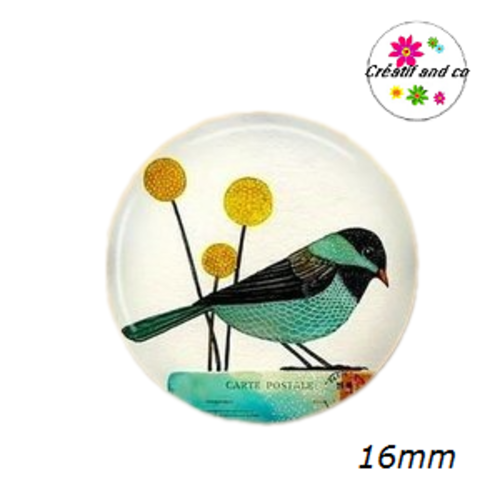 X2 cabochons oiseaux 16mm