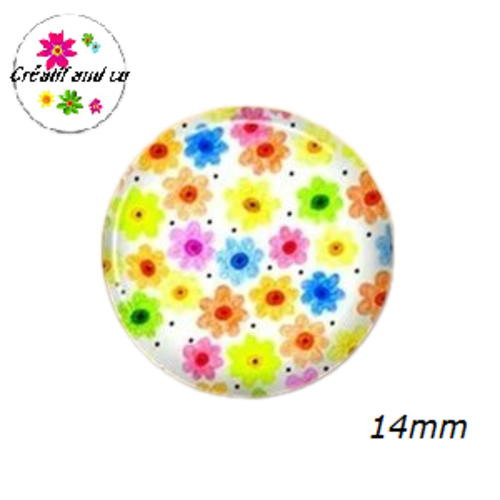 X2 cabochons fleuris 14mm