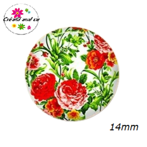X2 cabochons fleuris 14mm