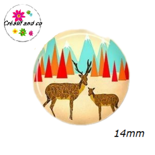 X2 cabochons duo de cerfs 14mm
