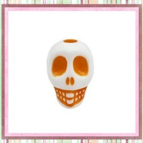 X10 perles tête de mort blanche/orange 10mm