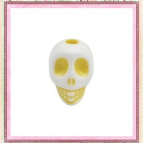 X10 perles tête de mort blanche/jaune 10mm