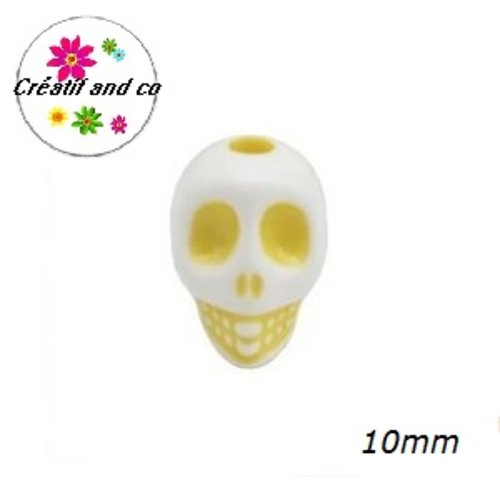 X10 perles tête de mort blanche/jaune 10mm
