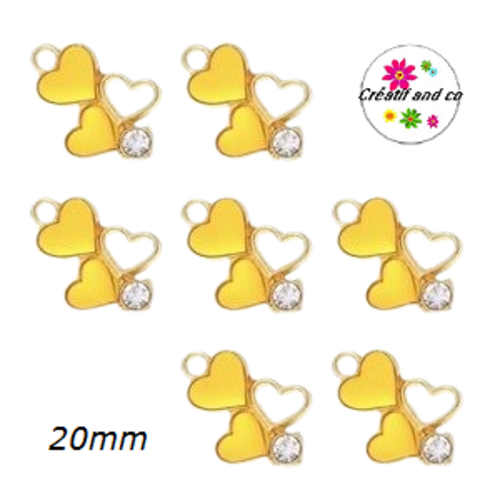 Breloque trio de coeur jaune et strass émail 20mm