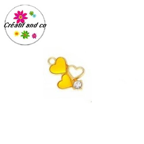 Breloque trio de coeur jaune et strass émail 20mm