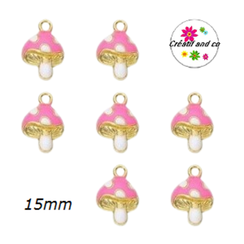 Breloque champignon dorée/rose émail 15mm
