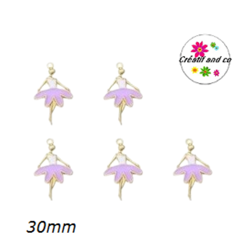 Breloque danseuse dorée parme émail 30mm