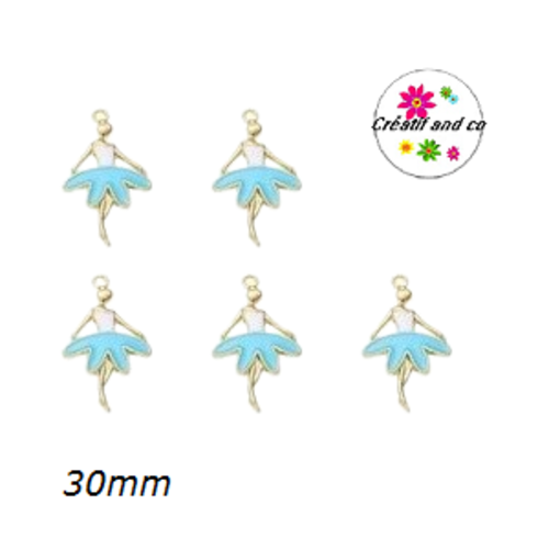 Breloque danseuse dorée bleu e émail 30mm