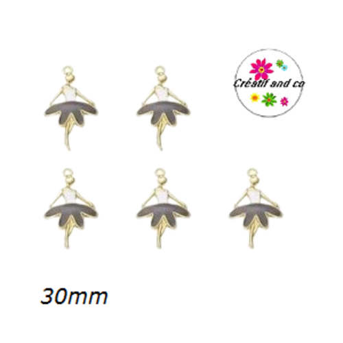 Breloque danseuse dorée noire émail 30mm