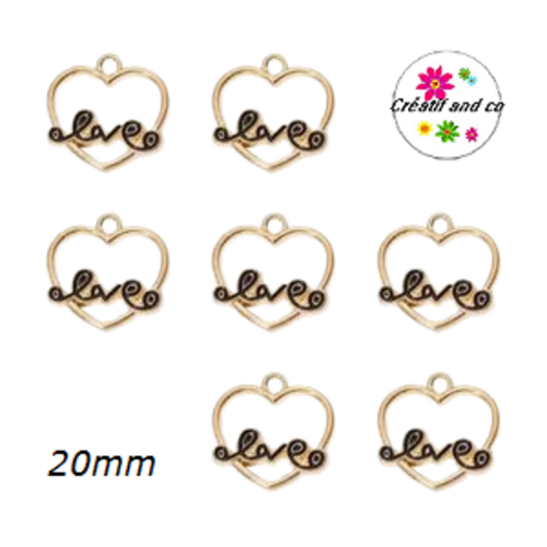 Breloque coeur dorée love noire émail 20mm