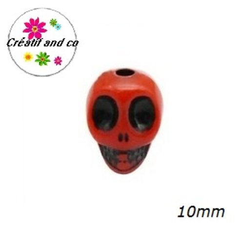 X10 perles tête de mort rouge 10mm