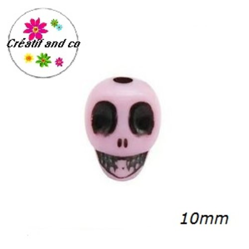 X10 perles tête de mort rose 10mm