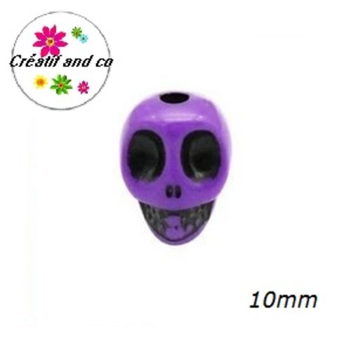 X7 perles tête de mort mauve 10mm
