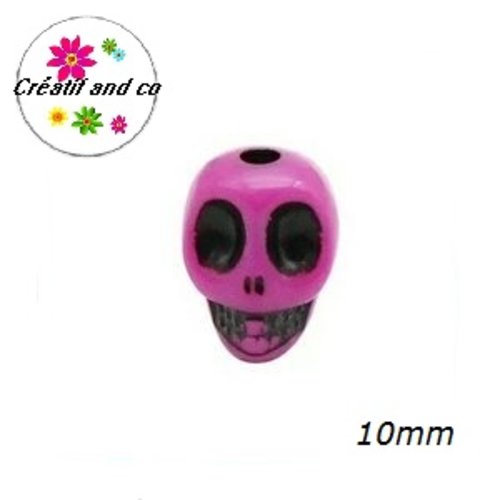 X6 perles tête de mort fuchsia 10mm