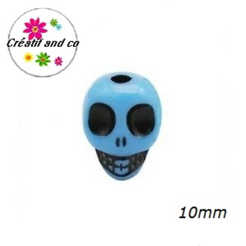 X7 perles tête de mort bleu 10mm