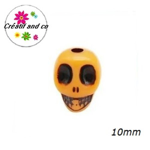 X9 perles tête de mort orange flashy 10mm